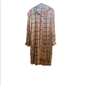 Plaid button up duster dress. Lightweight and comfortable.